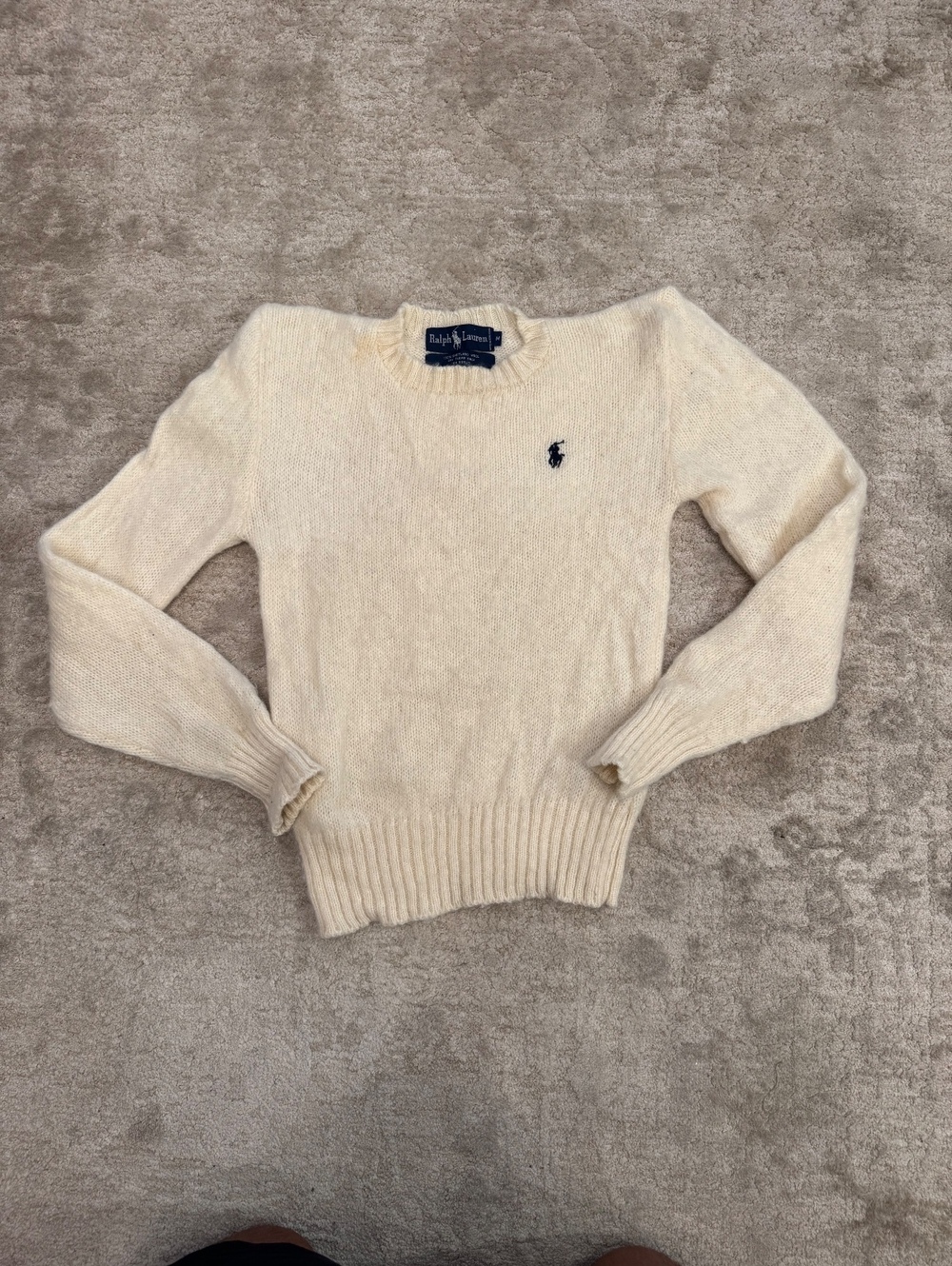 Vintage Ralph Lauren 100% Shetland Wool Cream Sweater Pony Womens M